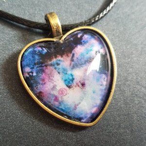 Blue Colibri Heart Painting Pendant